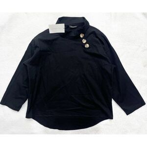 NWT! Zara‎ Woman Mock Neck Linen Blend Black Top XS X-Small Buttons $49.90 Cowl